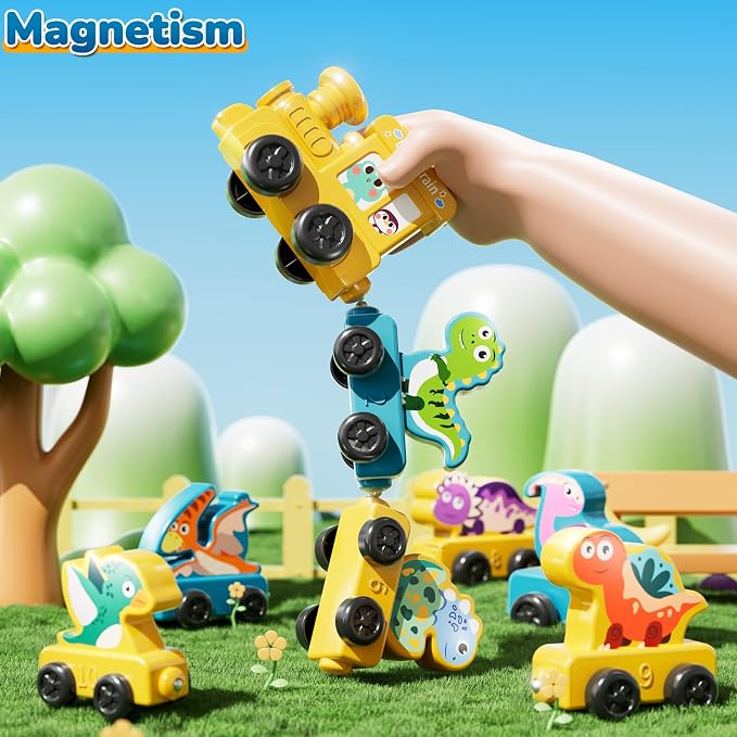 JUKUDAHU Magnetism Toys Dinosaur Train Set for Toddlers 1 2 3 4 Years Old - Dinosaur Toys for Kids, Color Sorting Toy, Preschool Educational Learning Activities, Birthday Gifts for Boys Girls 1-3, 2-4