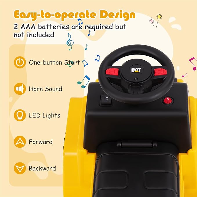 Costzon Ride on Dump Truck, 6V Licensed Caterpillar Ride on Construction Vehicle with Adjustable Dump Bed, Horn & LED Lights, Kids Gift Battery Powered Ride on Toy for Toddlers 18-36 Months