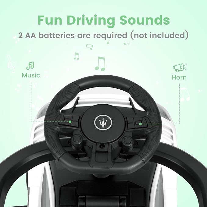 OLAKIDS Push Car for Toddlers, Licensed Maserati 3 in 1 Baby Ride on Sliding with Parent Control Handle, Universal Wheels Safe Guardrails Under Seat Storage, Kids Walking Toy with Music Horn (White)