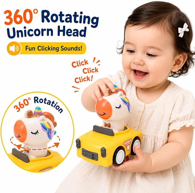 Press and Go Car Toys for Toddler Girls 1-3, 4 Pack Unicorn Vehicles | 4 colorful unicorn cars for toddler girls, press-and-go play, sharing races, birthday gifts, and screen-free floor fun