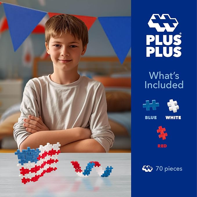 PLUS PLUS Patriotic Tube - 3D Puzzle Building Block Set, 70 Mini Interlocking Pieces, Fun Holiday Activities for Kids