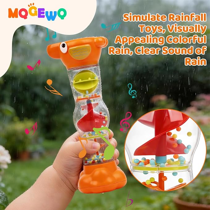 Montessori Baby Toys for 6-12 Months 1 Year Old,Rain Stick Baby Rattle Shaker Infant Sound Toy 9.8” Rainmaker Musical Sensory Tummy Time Toys for 6 7 8 9 10 Months Newborn Toddlers Gifts-Orange