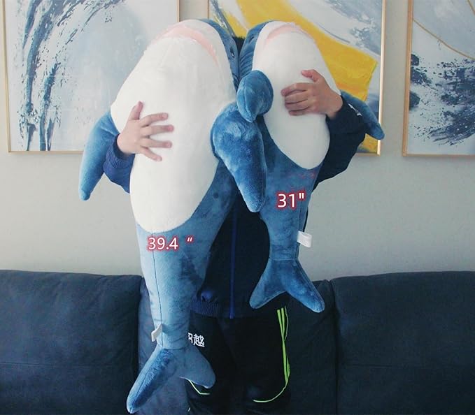 Ryttir 31 Inch XXL Giant Shark Stuffed Animals,Chubbier Shark Pillow Soft Shark Plush Shark Body Pillow Stuffed Shark Décor, Perfect Chrismas Stress Relief Gift for Kids Women