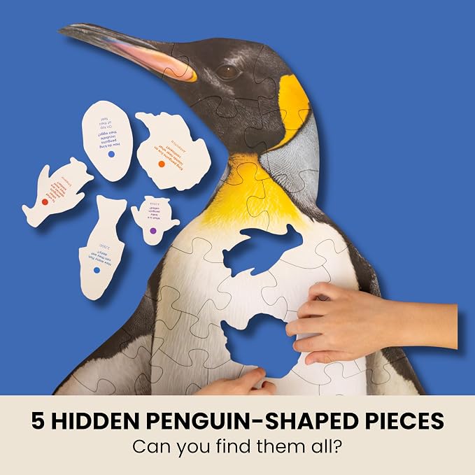 King Penguin Trivia Puzzle - 50 Piece Life-Size Penguin Puzzle with Wildlife Facts on Every Piece | Educational Animal Gift for Kids & Families | Livuzzle