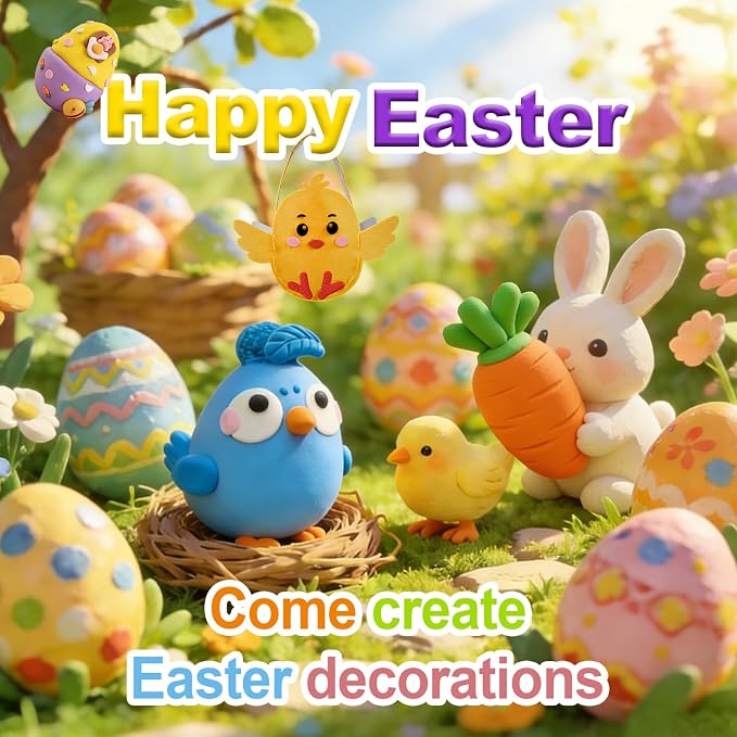 8Pack Eatser Crafts Kit - Air Dry Clay Easter Eggs Crafts for Kids,Modeling Clay DIY Kit for Kids Easter Hunt,Basket Stuffers Fillers,Party Favors and Classroom Prize Supplies,for Age 3+