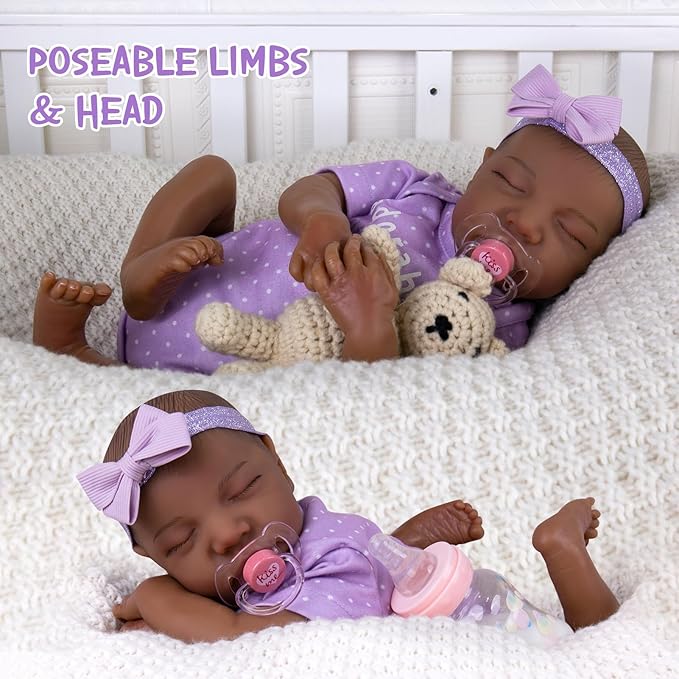 Aori Reborn Baby Dolls Black - Realistic Baby Doll Girl Black 18-inch, Real Life Soft Vinyl American Doll, Nice Gift for Kids, New-Parents, Grand-Parents, Doll Collectors