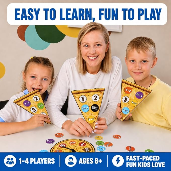 Matheroni Pepperoni Math Games for Kids 8-12, Division & Multiplication Game, Educational STEM Board Games with Fun Pizza Theme, 3rd-6th Grade Learning Toys by Pidoko Kids