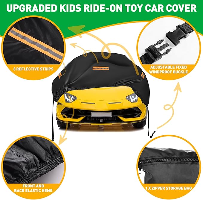 Large Toy Car Cover,Heavy Duty 420D Oxford Fabric Kids Ride-On Power Wheels Cover,Universal Covers for Kids Electric Vehicle,Waterproof,Anti-UV,Waterproof Strip,3 Reflective Strips,Windproof Buckles