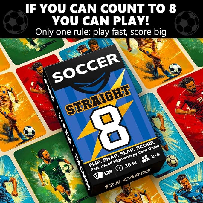 Quokka Soccer Fast-Paced Card Game for Kids & Adults – 128 Cards & Easy Rules – Quick & Fun Matching Game – 2-4 Players – Ages 8+ – Perfect for Family Games Night, Travel and Parties
