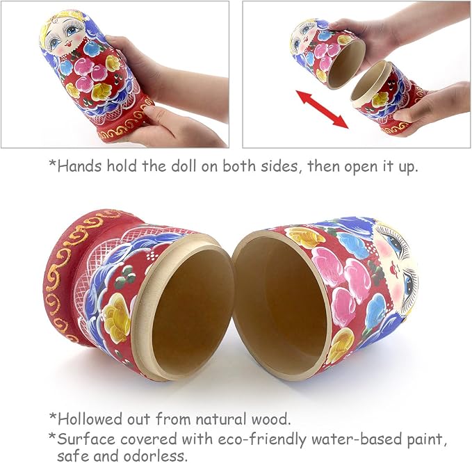 Starxing Russian Nesting Dolls Wood Matryoshka Stacking Set of 7 Handmade Toys for Children Kids Adults Easter Mother's Day Birthday Christmas Halloween Home Room Decoration Gift