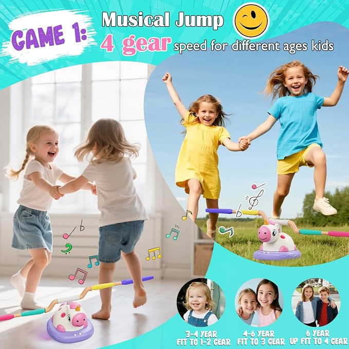 Unicorn Stomp Rocket Launcher for Kids Ages 3-8, 3-in-1 Outdoor Toys for Girls with Musical Jumping Game, Ring Toss, Remote Control, Birthday Gift for Screen-Free Active Backyard Outdoor Play