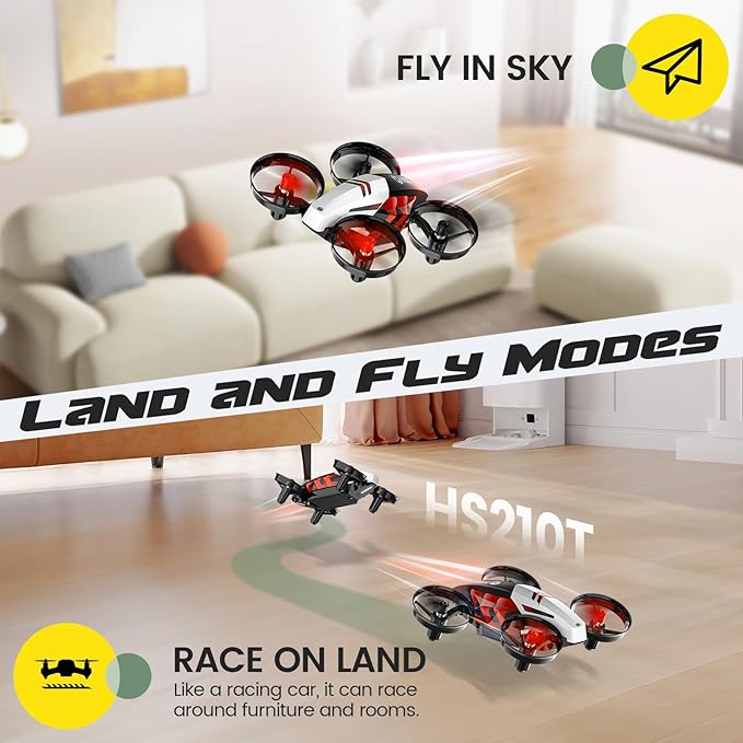 Holy Stone HS210T Drones for Kids, 2 IN1 MINI Indoor Drone with Land & Fly Mode, Four Posture Deformations RC Quadcopter with 3D Flip, Auto Hovering, Easter day& Birthday Toy Gift for Boys and Girls