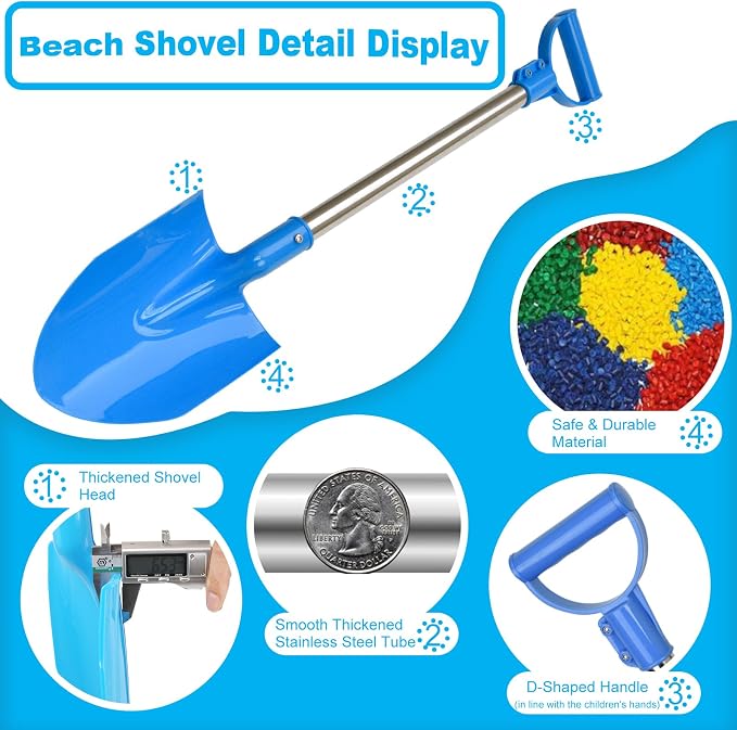 Beach Shovels for Kids,3PC 29Inch Beach Sand Shovels Toys for Digging Heavy Duty Stainless Steels with D-Grip Handle Sturdy Scoop Seaside Kids Tool Lightweight Gift Set（Blue Red Yellow）