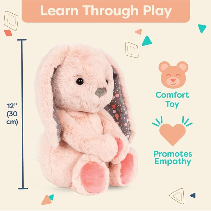B. toys – 12-Inch Pink Plush Bunny – Huggable Stuffed Animal Bunny Toy – Soft & Cuddly – Washable – Newborns, Toddlers, Kids – 0+ Months