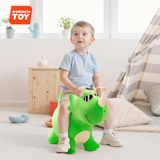 Bouncy Dinosaur Hopper Toys, Inflatable Bouncing Animal Hopping Horse, Outdoor Indoor Ride on Bouncer, Boys Girls Birthday Gift for 18 Month 2 3 4 5 6 Year Old Kid- Plush Dinosaur Toy
