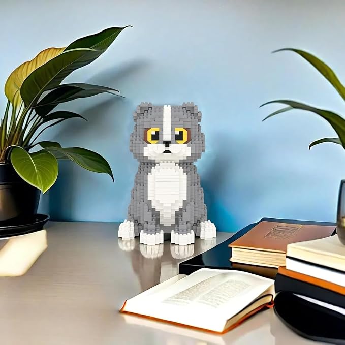 Larcele Cat Micro Building Blocks Animal Set, DIY Mini 3D Building Toy Bricks Kit,985 Pieces KLJM-05 (Scottish Fold)