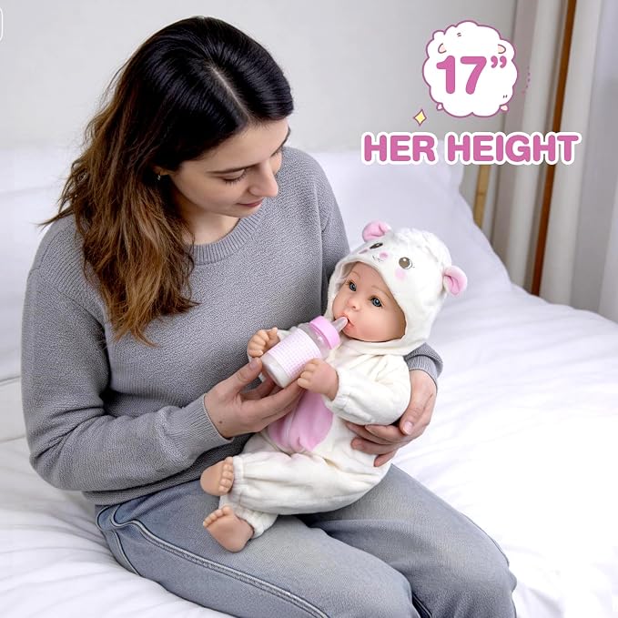 Aori Baby Doll Realistic, 17-inch Lifelike Baby Dolls Set with Feeding Kit Included, Real Life Newborn Baby Doll for Kids 3+, Parents, Elderly and Collectors