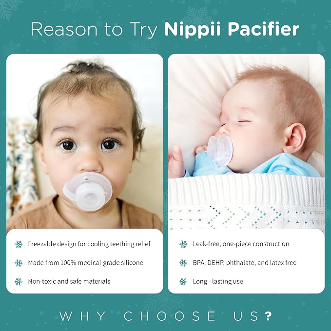 Nippii Freezable Teething Pacifier, Baby Teether Toys 0-9 Months, BPA Free | Hands-Free, Medical-Grade Silicone, Water-Fillable, Cold. Infant 0-3mo, Baby 3-6mo, 6-9mo. Made in USA, CPSC Compliant