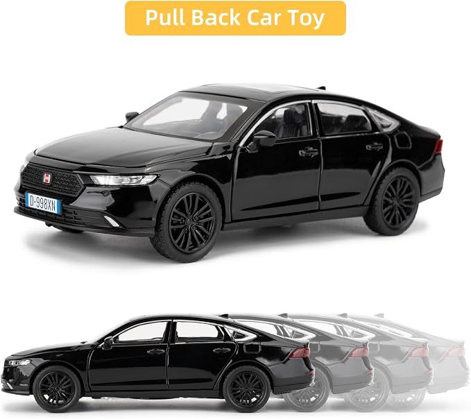 Collectible Toy Car Vehicle, 1:32 Scale Diecast Car Model with Lights and Sound, Alloy Pull Back Car for Kids Adults Birthday Gift (Black)