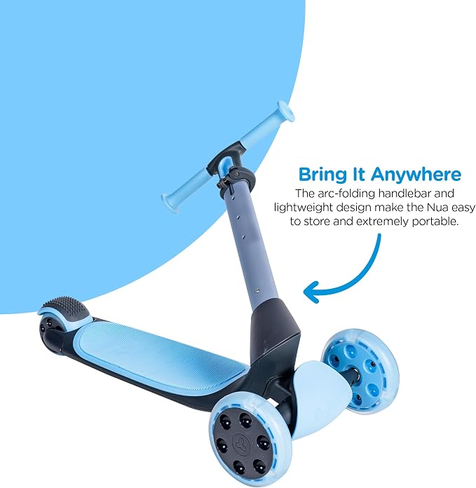 Yvolution Y Glider Nua 3-Wheel Kids Scooter – Adjustable Height, Arc-Folding Handlebar, LED Light-Up Front Wheels, Extra-Wide Deck, Ages 3-10