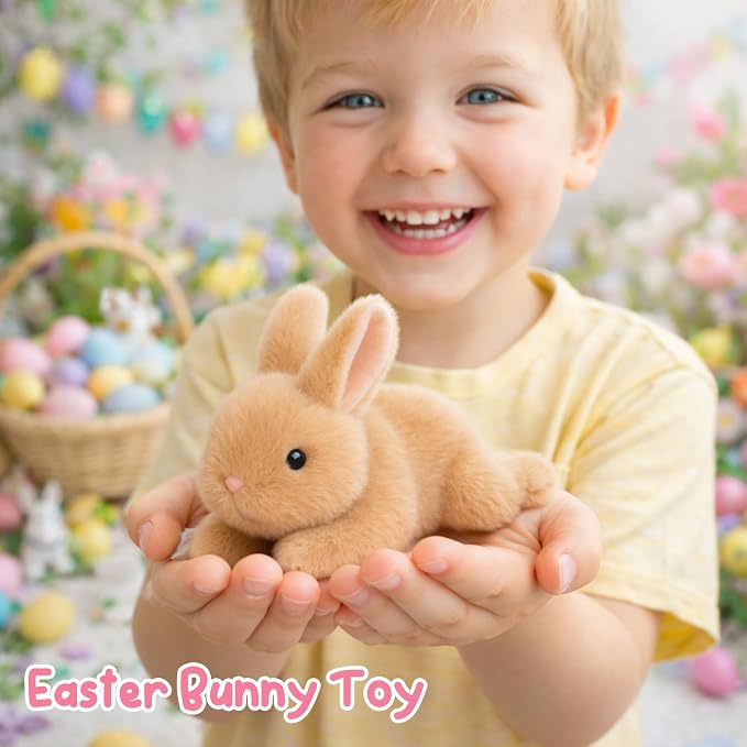 Adorable Easter Bunny Stuffed Animal Soft Brown Rabbit Plush Toy Cute Birthday Easter Gifts for Boys Girls Kids Toddlers