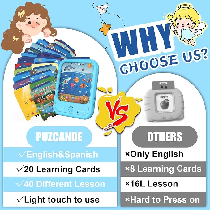 Qiaojoy Kids Learning Tablet -Educational Tablet Toy to Interactive LearnColors, Alphabets,Number,Foods,Animals,Weather,Screen-Free Learning Toys for Toddlers 2-6 Years Old,Gifts for Boys Girl