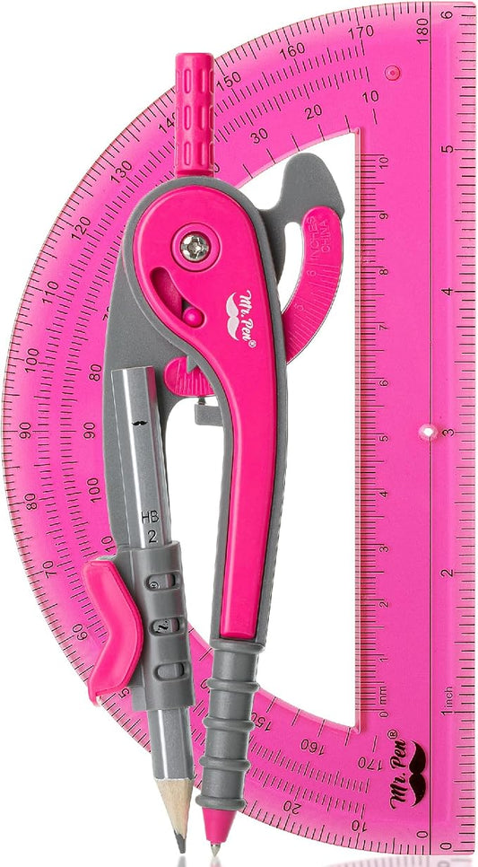 Mr. Pen- Geometry Compass and Protractor Set, 6 Inch Compass | 6 Inch Protractor, Drawing Tool for School, Clear Plastic, Easy Grip, Precision Design for Math, Art, Drafting, Architecture