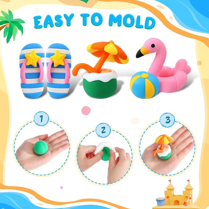 Capoda 48 Sets Air Dry Clay Kit for Kids Summer Craft Gifts DIY Modeling Clay Art Crafts Kit for Summer Beach Pool Party Favors Fun Activities School Art Projects Classroom Gifts Rewards Supplies
