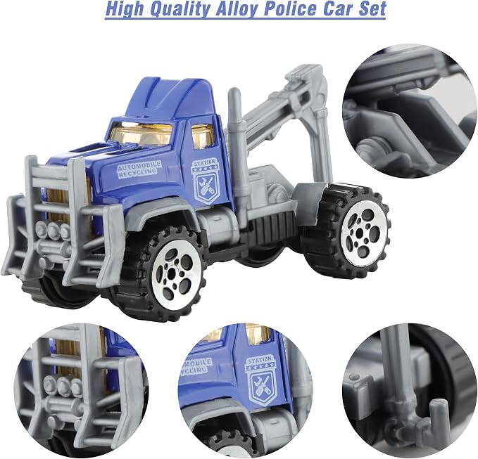 BenRich 6Pcs Mini Die Cast Car 1/64 Scale Alloy Metal Model Vehicle Set - Ladder, Water Tower, Ambulance, Police Patrol Car & Transport Truck, Patrol - Toys for Kids Boys Girls Birthday Xmas Present
