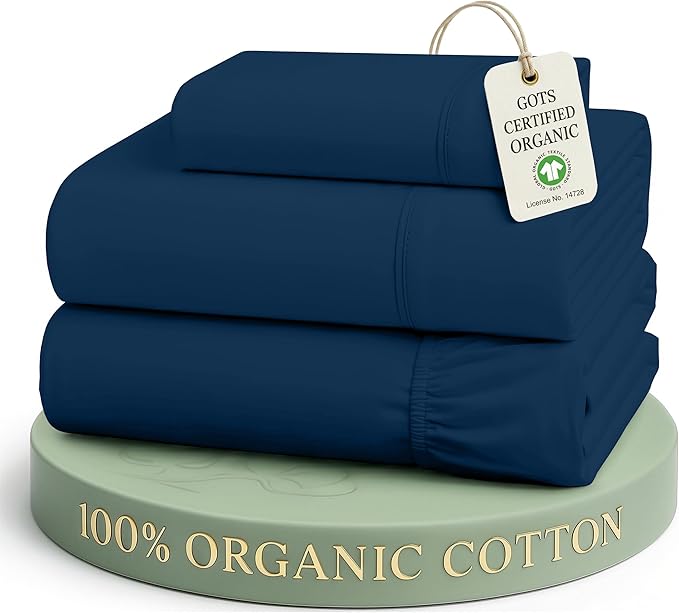 LANE LINEN Twin Sheet Set 100% Organic Cotton Cooling Soft 3pc - Navy | Twin Sheet Set, 100% Organic Cotton Percale - Great For Gifting, Easy-Care Machine Washable, Breathable For Year-Round Sleep