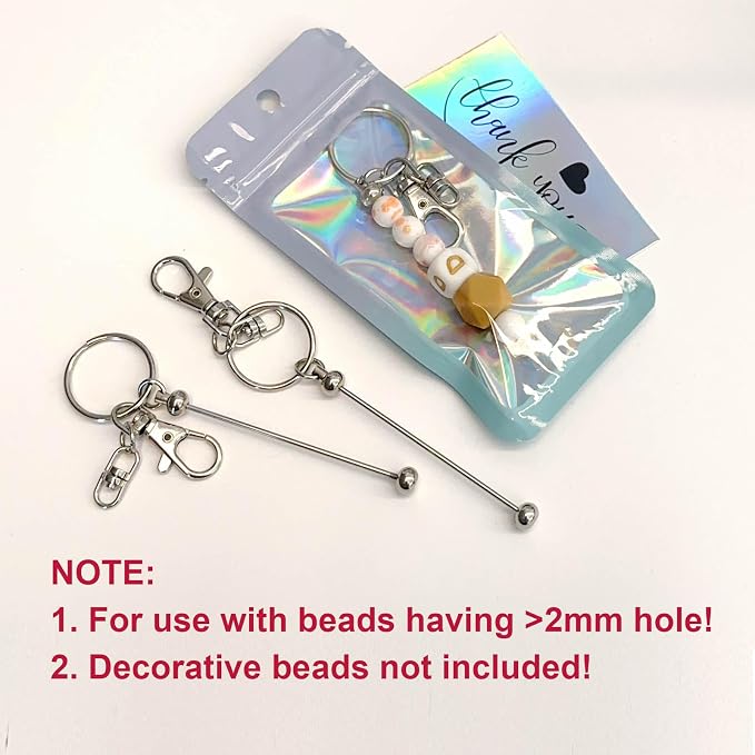 42/84/126 Pcs Beadable Keychain Bars Bulk Blank DIY Beaded Keychain Making Supplies with Bag Thank You Card