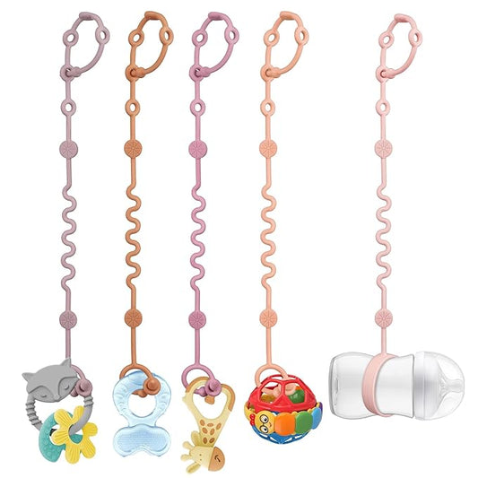 LittleHugs Toy Straps for Baby, 5pcs Adjustable Toy Holder for Stroller Accessories, Silicone Tether Pacifier Clip, No Throw Travel Essential Leash for High Chair, Car Seat (Girl-5 Pack)