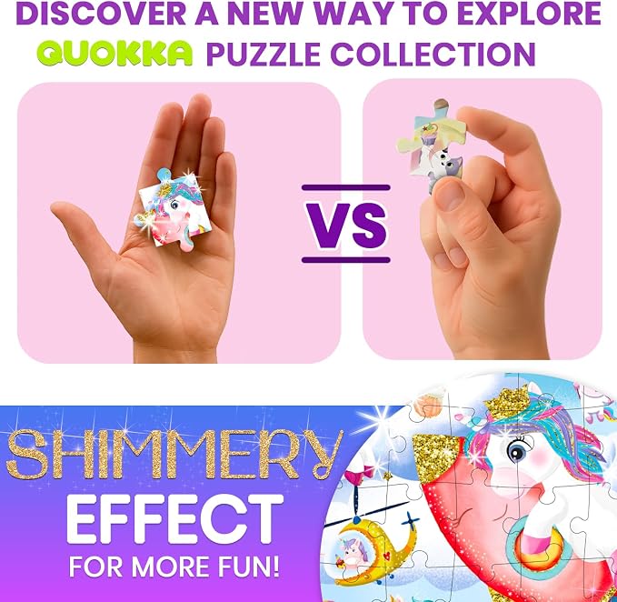 QUOKKA Puzzles for Kids Ages 4-6 - Set of 4x60 Jigsaw Puzzles for Toddlers 3-5 - Glitter Unicorn Princess Animals Toys for Children 6-8 yo - Gift Educational Game for Boys & Girls