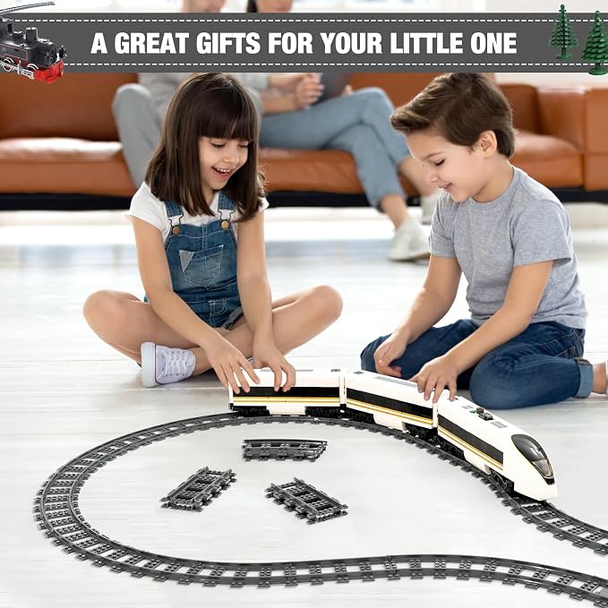 MANNIDOO Classic City Train Tracks, 72 Pieces Railroad Track with 24 Flexible, 24 Curved and 24 Straight Tracks, Train Expansion Accessories Compatible with All Major Brands Train Tracks
