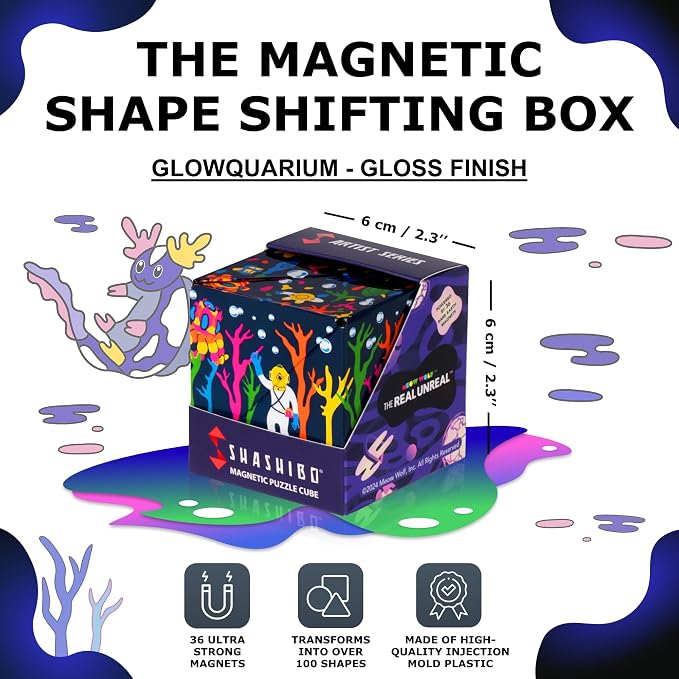 Shashibo Sensory Fidget Toy for Adults & Kids, Stress Relief Fidget Toy for Adults, Teens & Kids, Cool Fidget Toys for Desk, Classroom Must Have, Sensory Shape Shifting Cube, 100+ Possible Shapes