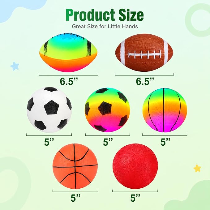 Soft Balls for Toddlers Kids 1-3 3-5, Easy to Grip 5" Small Balls 7 Pack, Mini Football Soccer Basketball Playgroundball - First Birthday Gift Baby Toys for Boys Girls