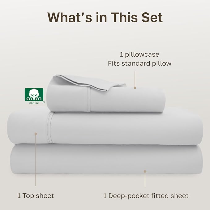 California Design Den Soft 100% Cotton Twin Size Bed Sheets Set, 400 Thread Count Good Housekeeping Award Winner, Silky Smooth Sateen Weave, Breathable and Durable Twin Bedding Set - Silver