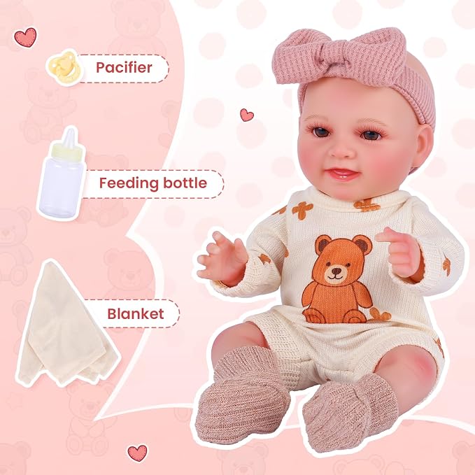 BABESIDE Baby Doll Girl - 12-Inch Realistic Baby Dolls Real Life Full Vinyl Toy with Accessories for 3+ Year Old Girls – Perfect for Pretend Play, Ideal for Birthday, Christmas