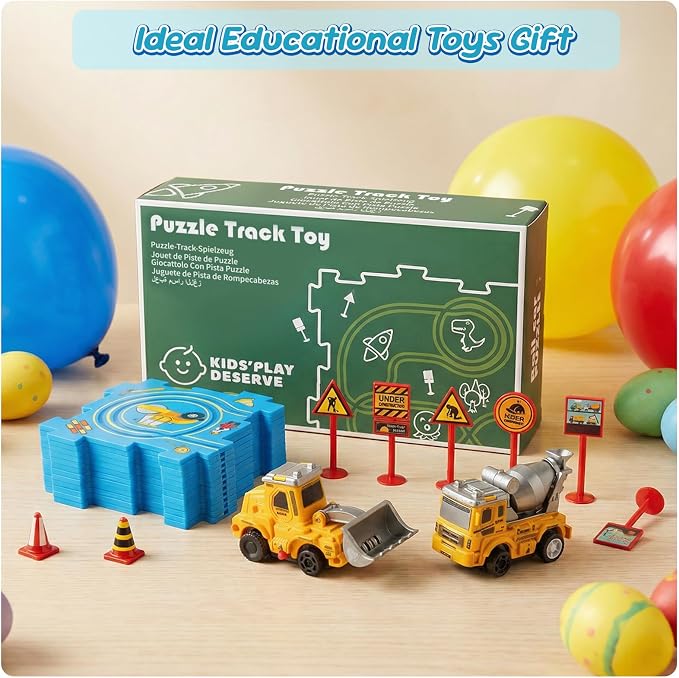 Plastic Puzzles for Kids Ages 3-5 with Toy Car Bulldozer + Cement Mixer, Gift Toys for 3 4 5 6 Year Old Boys Girls, Toddler Puzzles Gift, Critical Thinking Educational Toys