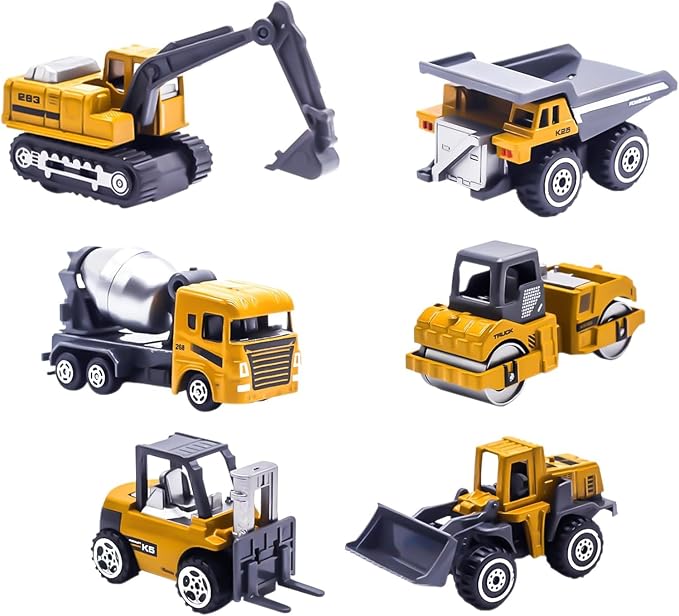 6Pcs Diecast Construction Toys, Alloy Construction Truck Toys for 3-9 Years Old Boys, Forklift, Excavator, Dump Truck Tractor Toy Playset for Kids Toddlers Birthday Gifts Party Favors