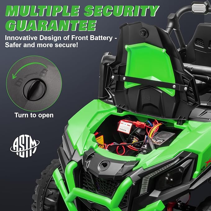 24V 2 Seater Ride on Car for Kids, MOEYURO 800W Powered UTV Toy, 5MPH Large Side by Side Electric Car w/Remote, Bluetooth, LED Light, 3 Speeds, Music, Spring Suspension, Storage for 3-8 Gift, Green