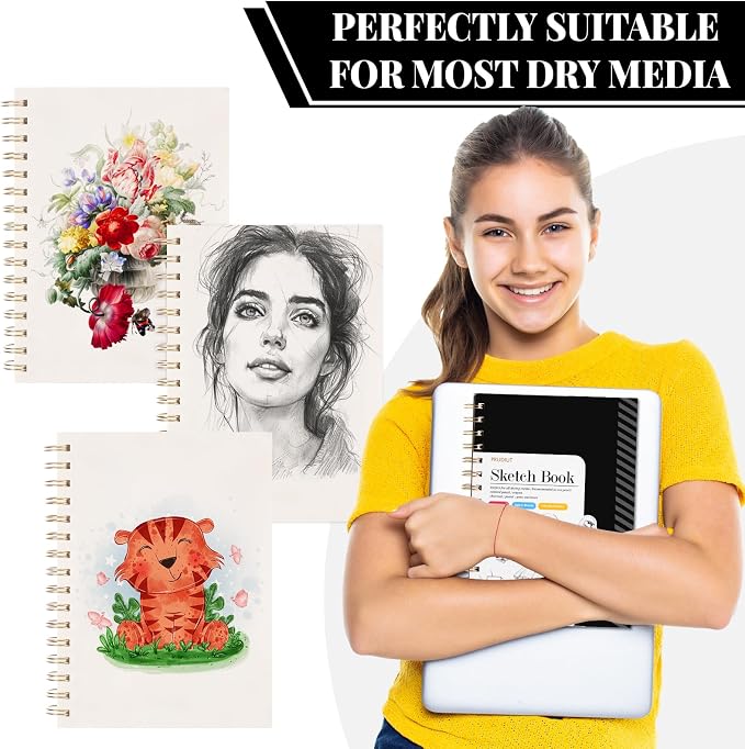 Sketch Book with 12 Color Pencil Set, 90 Sheets Spiral Sketchbook for Drawing (68lb/100gsm), Acid-Free Sketch Pad for Artist, Art Paper Drawing Supplies for Easter Gifts (5.5×8.5 inch)