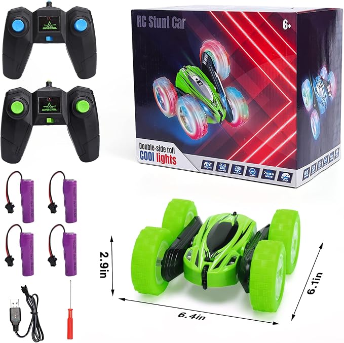 2 Pack Remote Control Car Toys for Kids, RC Stunt Cars with Wheel Lights, 2.4GHz Drift High Speed 4WD Off Road Double Sided 360° Rotating Cars, for Boys Girls