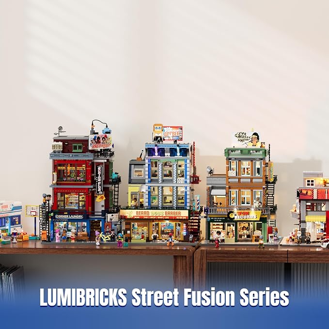 Lumibricks Barbershop Lighting Building Bricks Set - Street Fusion City Town Modular Playset Collection Display kit with Minifigures 2557 Pcs for Adults & Teens & Life Enthusiasts