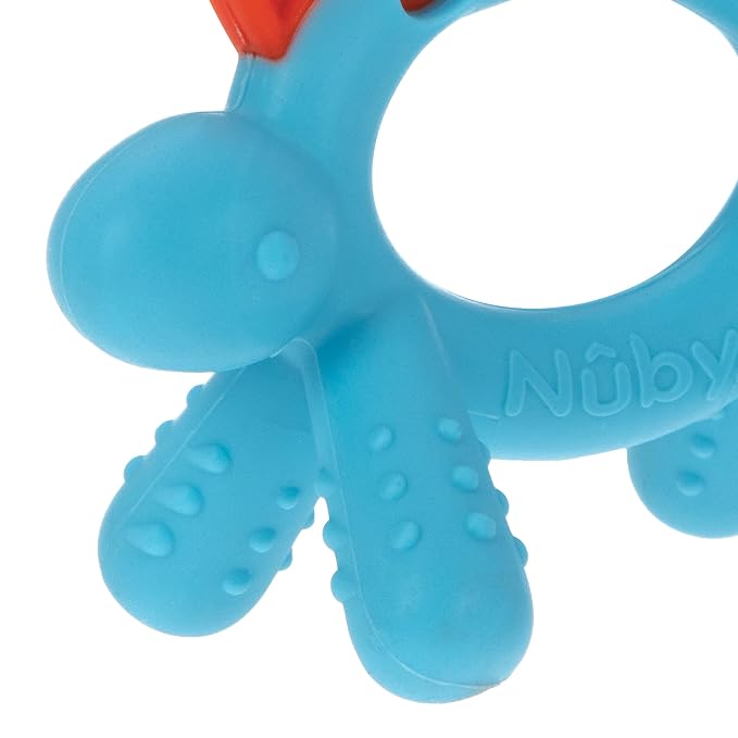 Nuby Geo Zoos Massaging Teether - Baby Teething Toy - Soft Easy Grip - 3+ Months - Dino - Easter Basket Stuffer