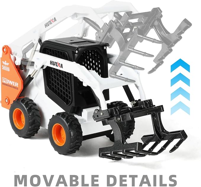 Grab Bucket Truck Toys, All-Metal Die-Cast Construction Claw Crane with Arm & Opening Bucket, 1:50 Scale Mini Excavator Model Collector's Desk Decor Gift for Kids & Adults- White
