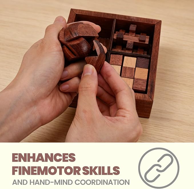 Wooden Brain Teaser Puzzles for Adults Teens - Brain Teaser Puzzles with Wooden Box 3D Puzzle Game Toys for Adults Teens - Unlock Interlocking Wooden Puzzle Adults Teens IQ Education Smart Toys