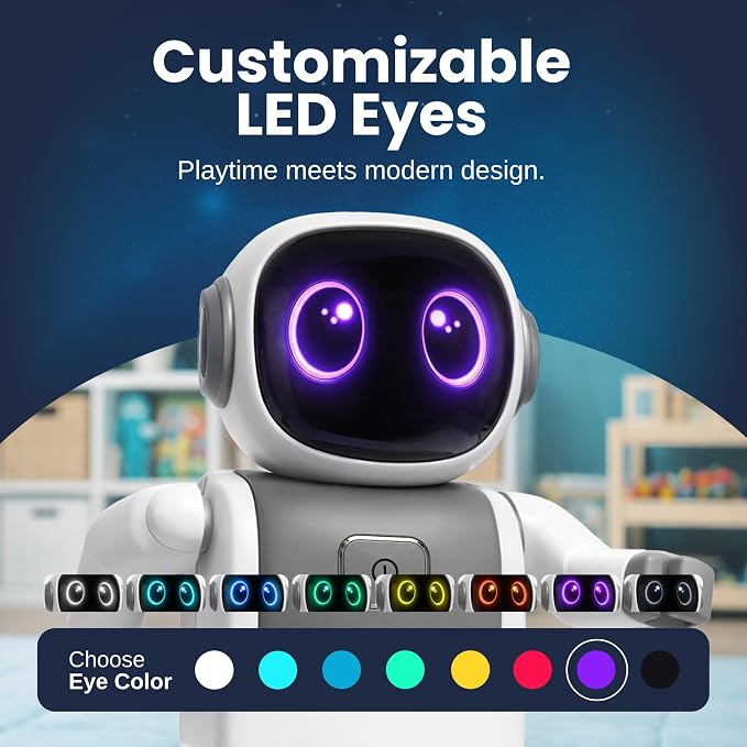 SmartyBot Smart Robot Toy for Kids - Interactive Remote Control Robot with App, Programmable Moves, 7 Customizable LED Eye Colors, Reacts to Music, STEM Learning Toy for Boys & Girls Ages 4 5 6 7 8 9