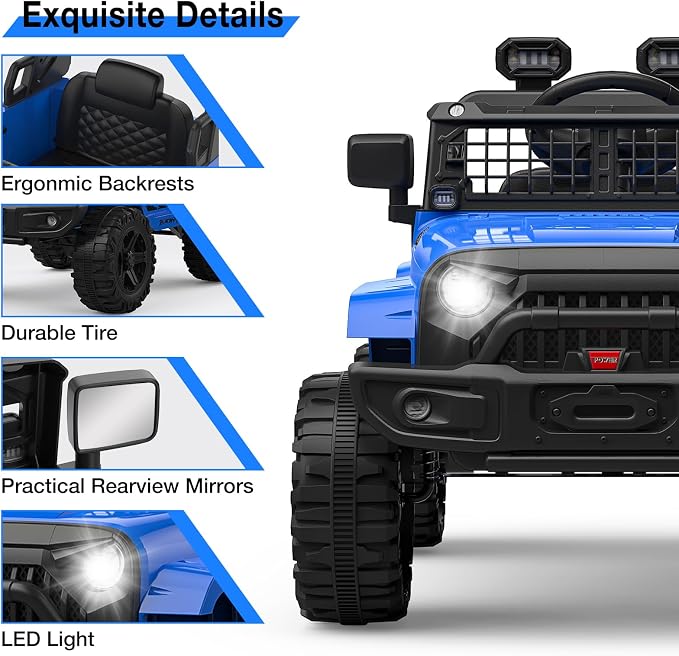 GarveeLife 12V Kids Electric Ride On Truck Car w/Parent Remote Control, Spring Suspension, LED Lights & AUX Port | Outdoor Ride Toy for Boys Girls