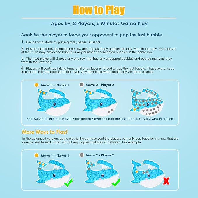 Whale Pop Fidget Toy for Kids and Adults, Large Silicone Sensory Bubble Toy for Stress Relief and Focus, Calming Tie-Dye Blue Push Popper for ADHD Autism Anxiety, Reusable and Washable Press Toy